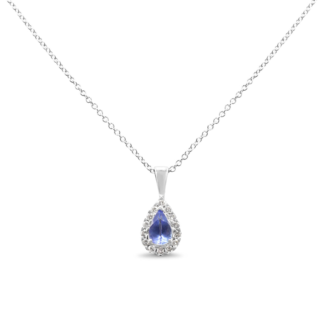 used Diamond & Tanzanite Pendant On 18" Necklace - 18ct White Gold