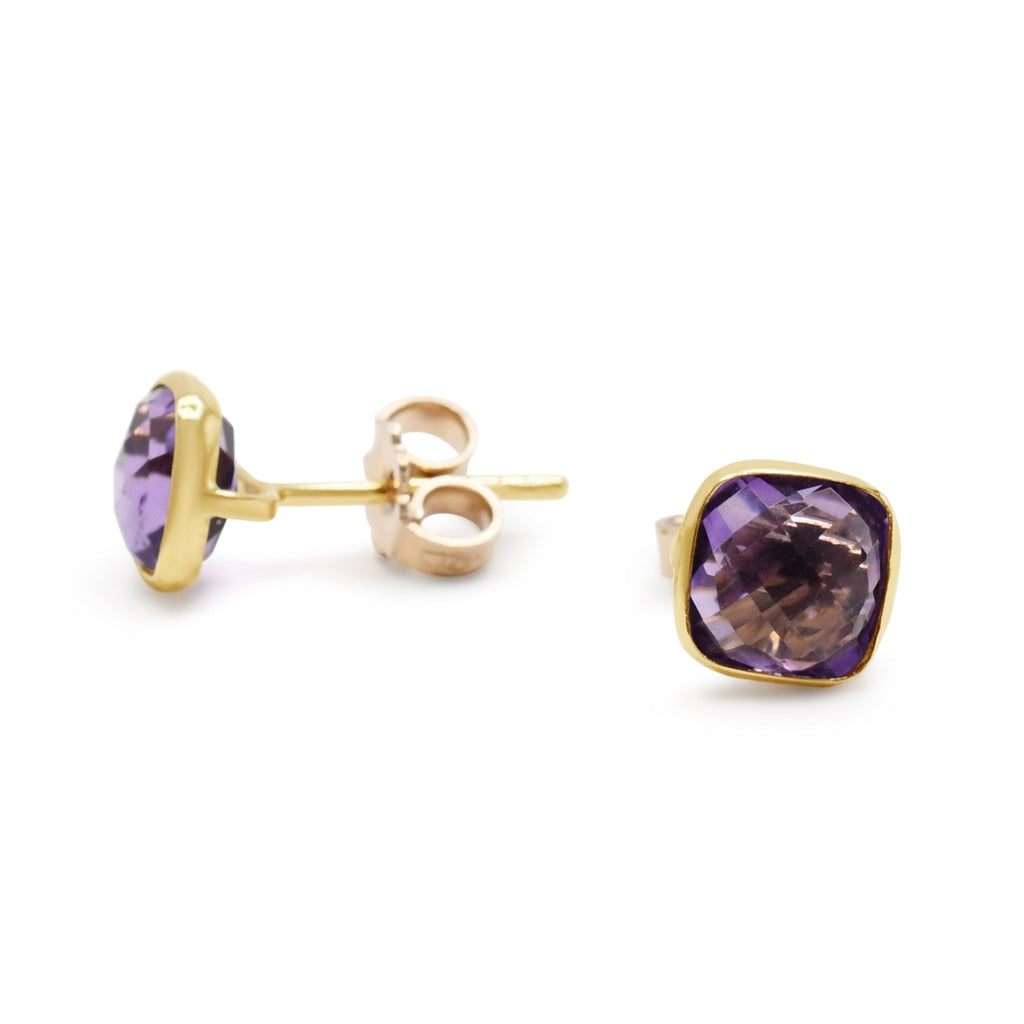 used Faceted Amethyst Earrings - 18ct Yellow Gold