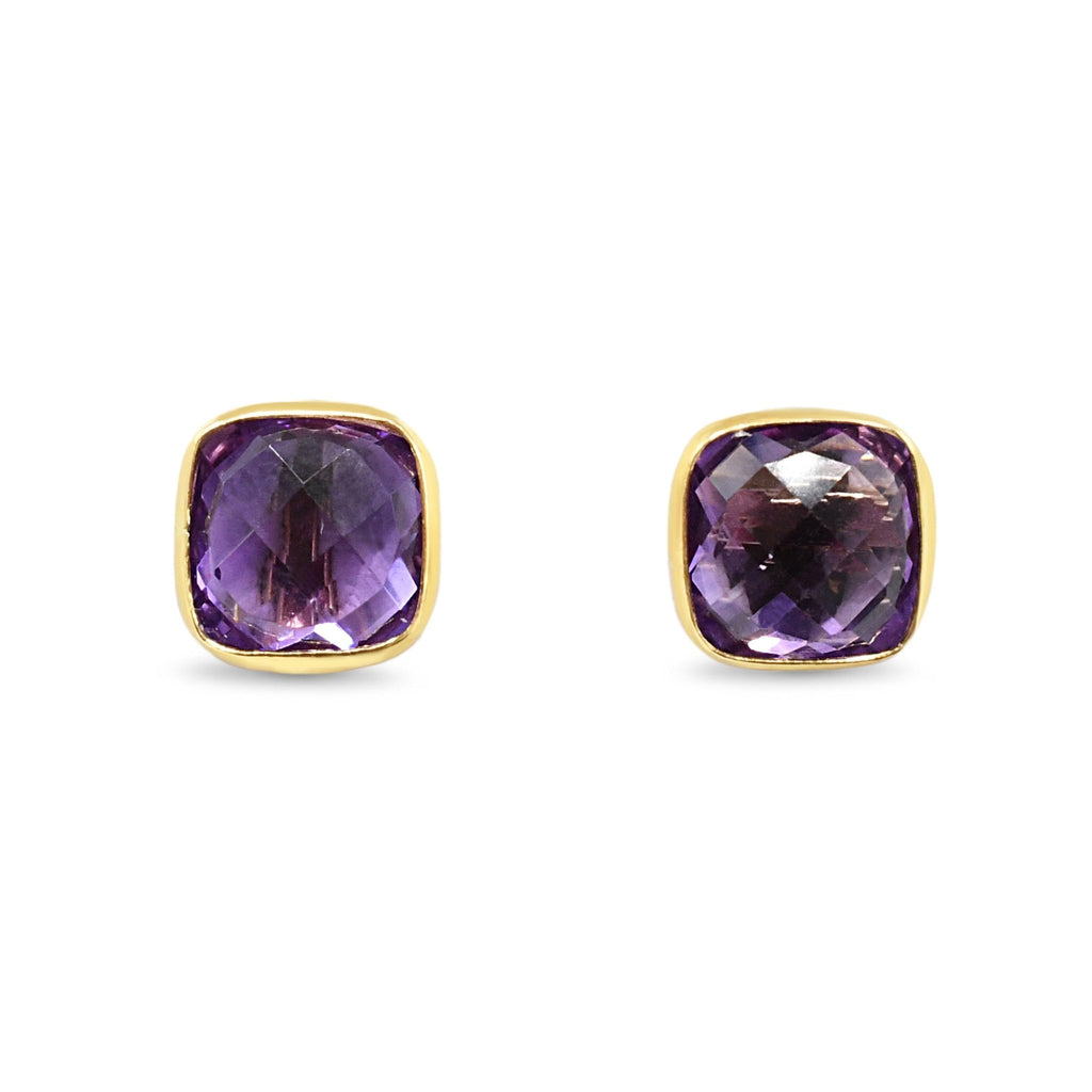 used Faceted Amethyst Earrings - 18ct Yellow Gold