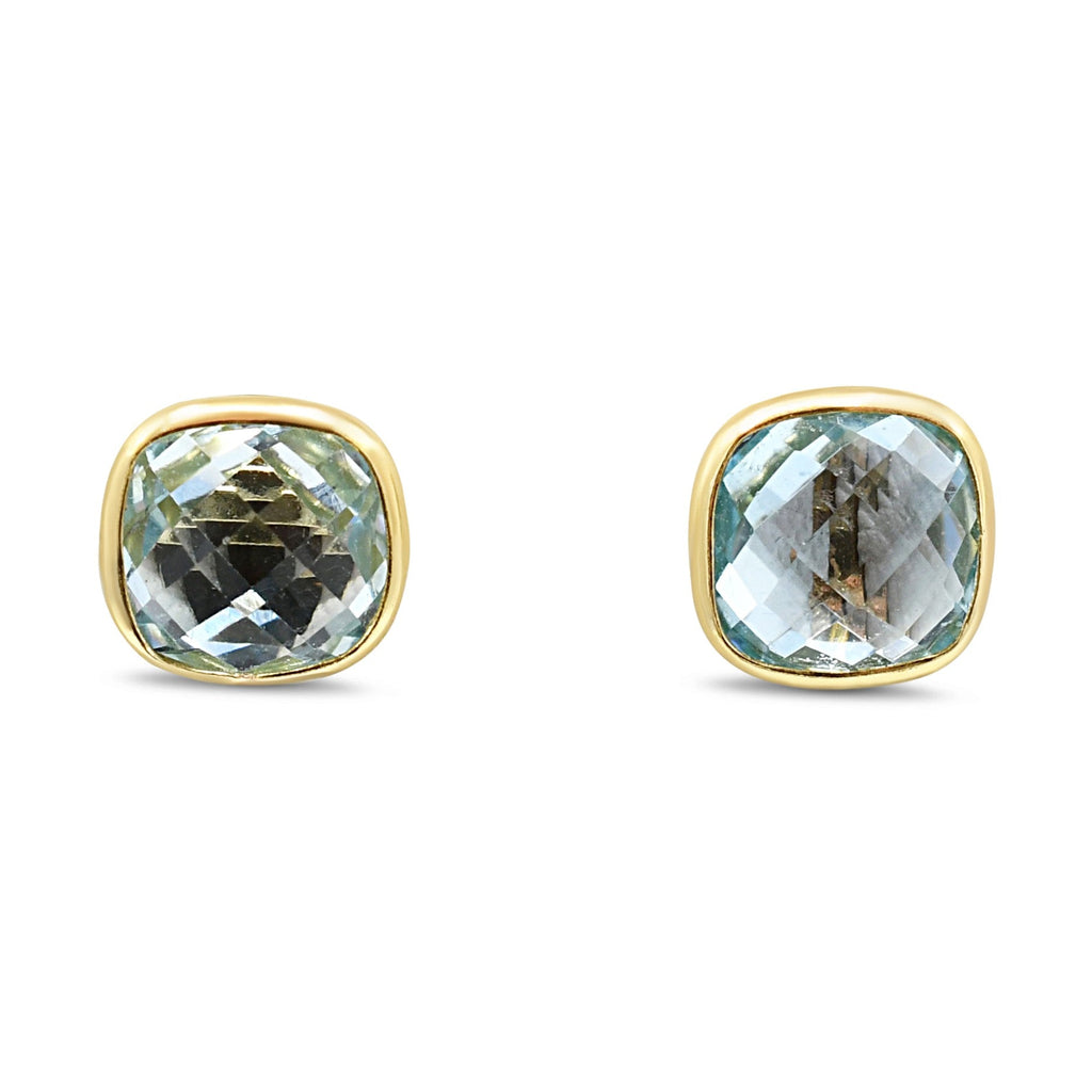 used Faceted Square Blue Topaz Earrings - 18ct Yellow Gold