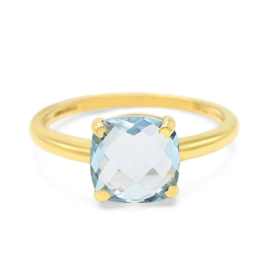 used Faceted Square Blue Topaz Ring 18ct Yellow Gold