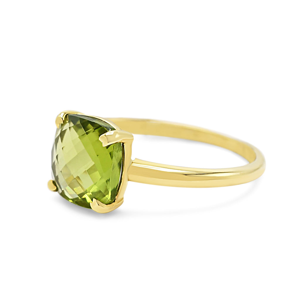 used Faceted Square Peridot Ring 18ct Yellow Gold