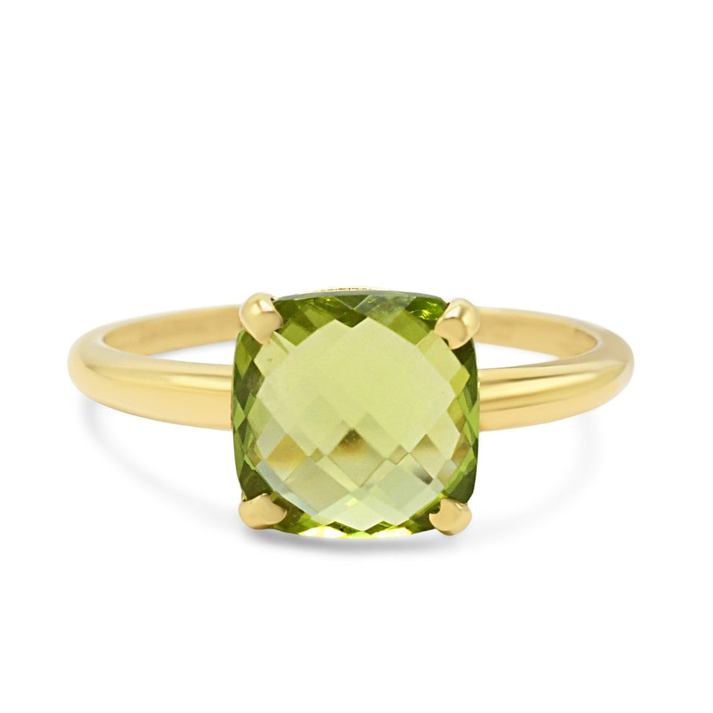 used Faceted Square Peridot Ring 18ct Yellow Gold