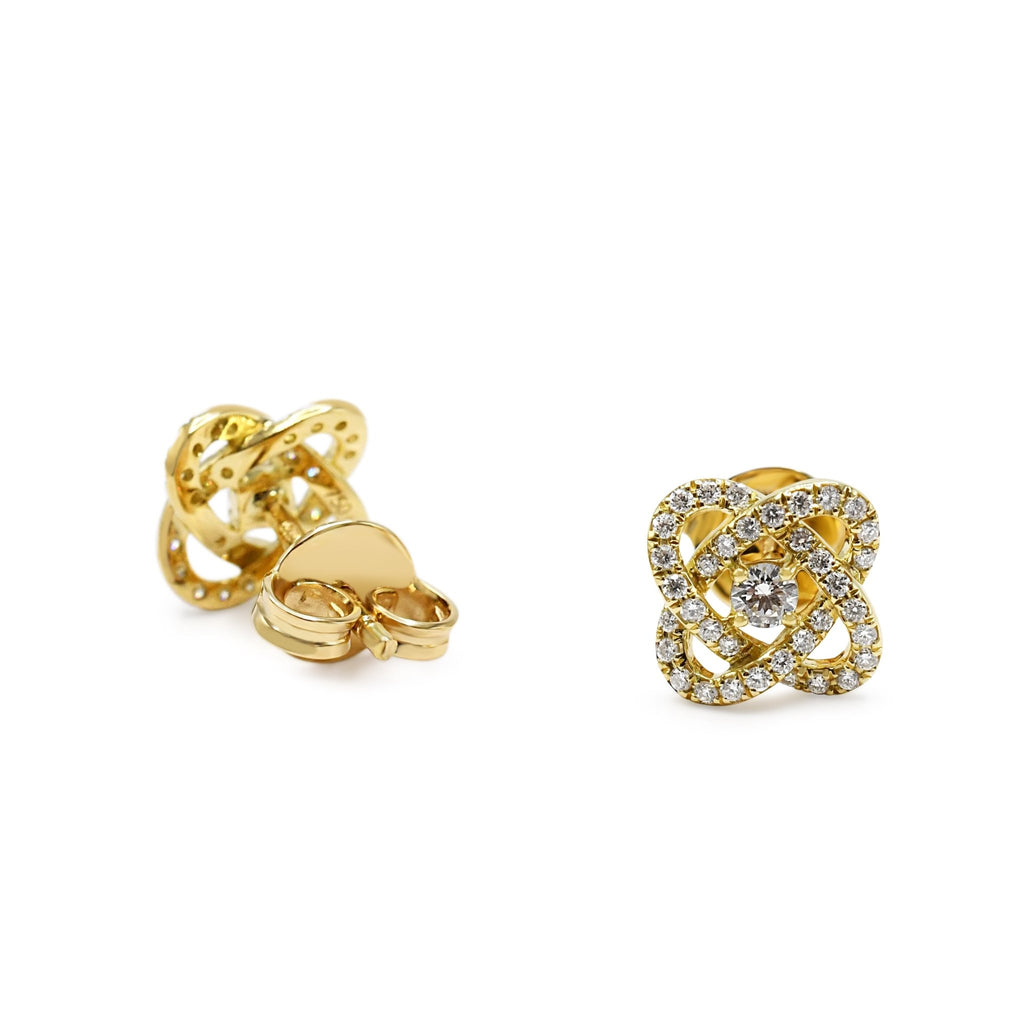 used Fancy Knot Design Diamond Earrings - 18ct Yellow Gold