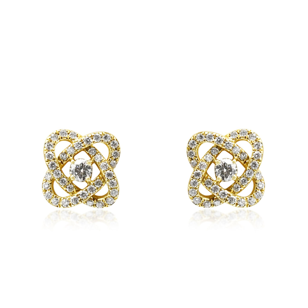 used Fancy Knot Design Diamond Earrings - 18ct Yellow Gold