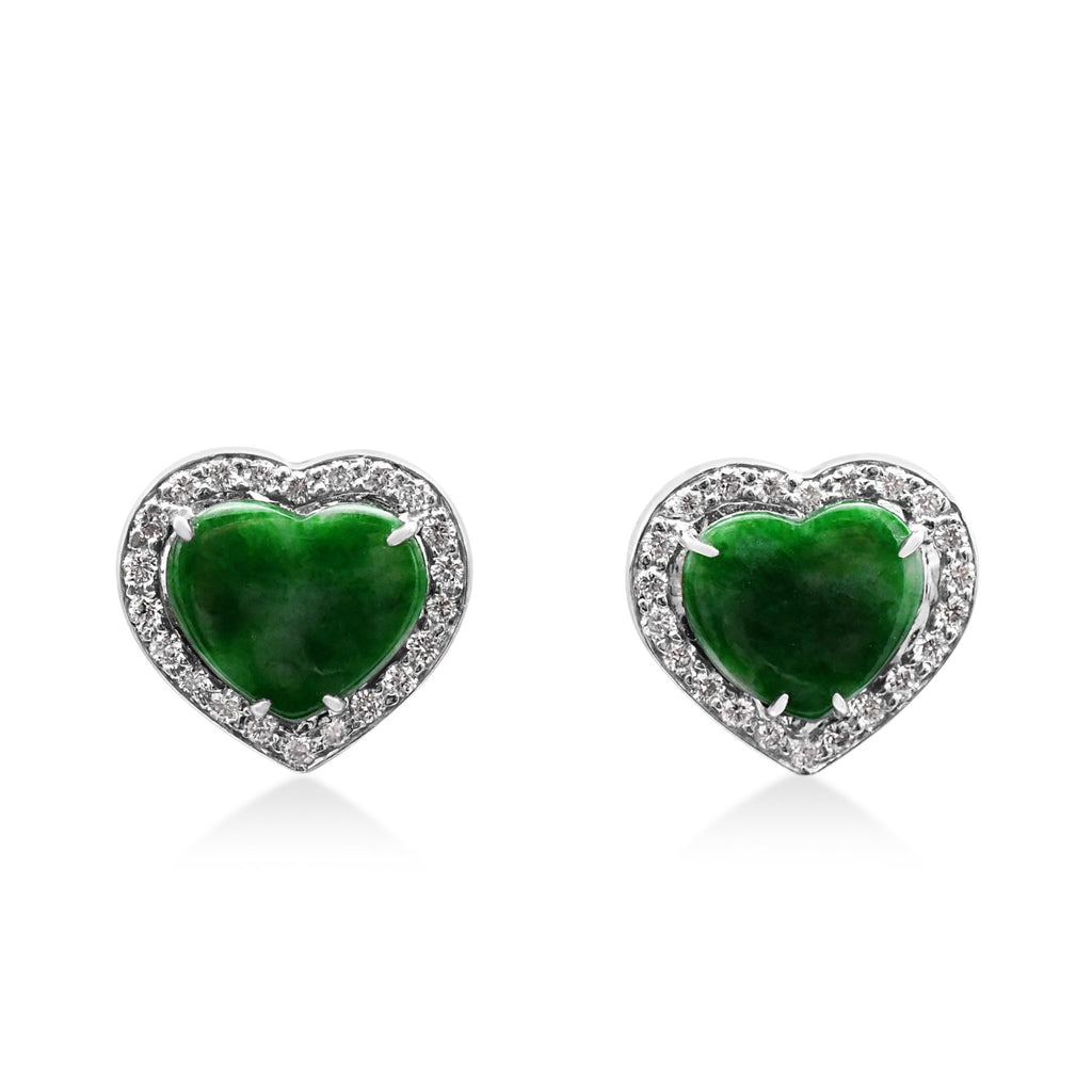 used Fred Leighton Heart Shaped Jade And Diamond Cluster Earrings