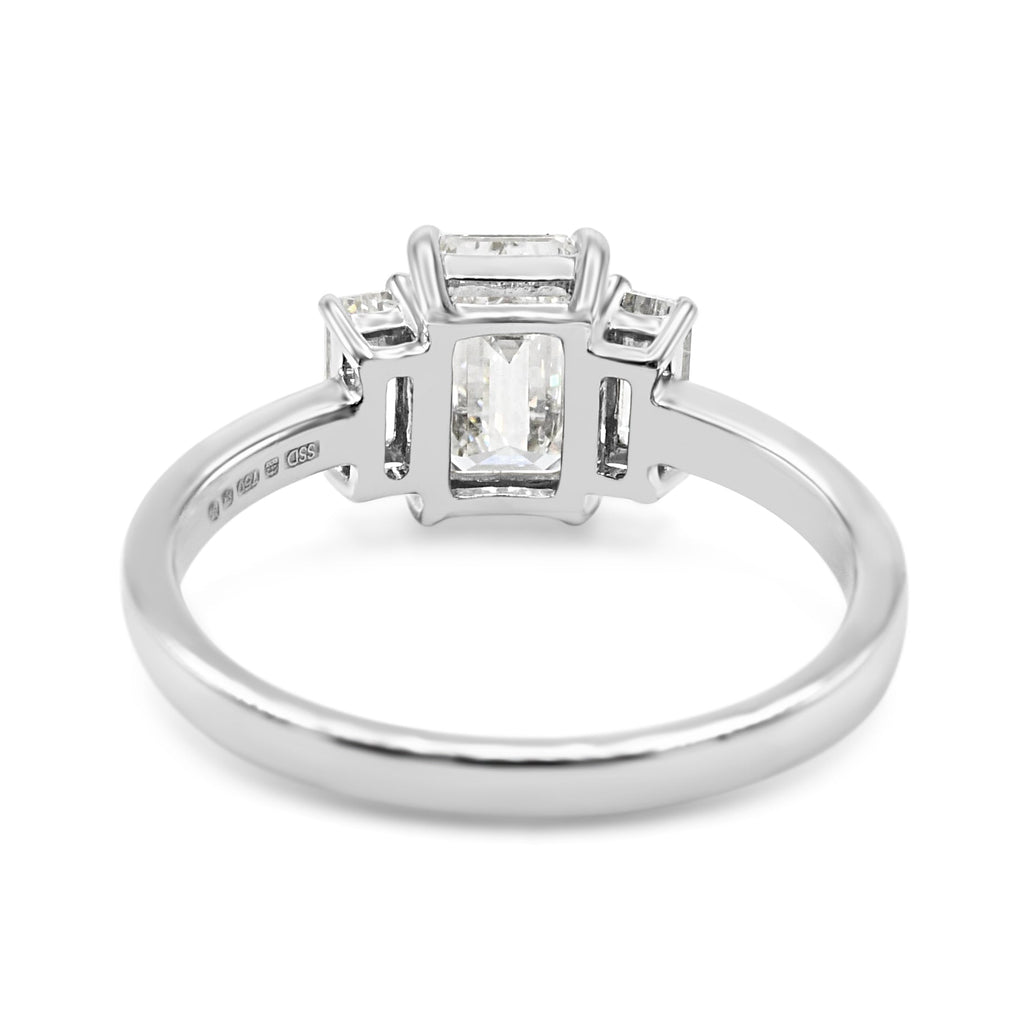 used GIA Certificated 3 Stone Emerald Cut Diamond Ring - 18ct White Gold