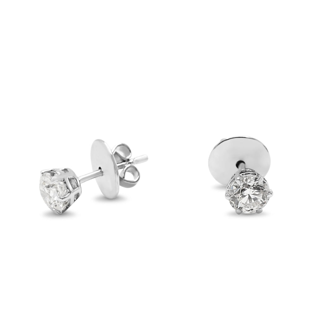 used GIA Certificated Brilliant Cut Solitaire Diamond Stud Earrings - 18ct White Gold