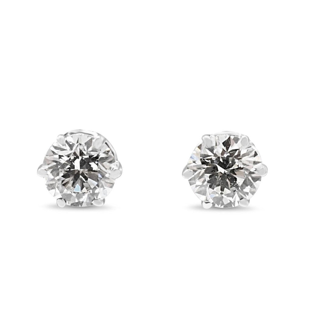 used GIA Certificated Brilliant Cut Solitaire Diamond Stud Earrings - 18ct White Gold