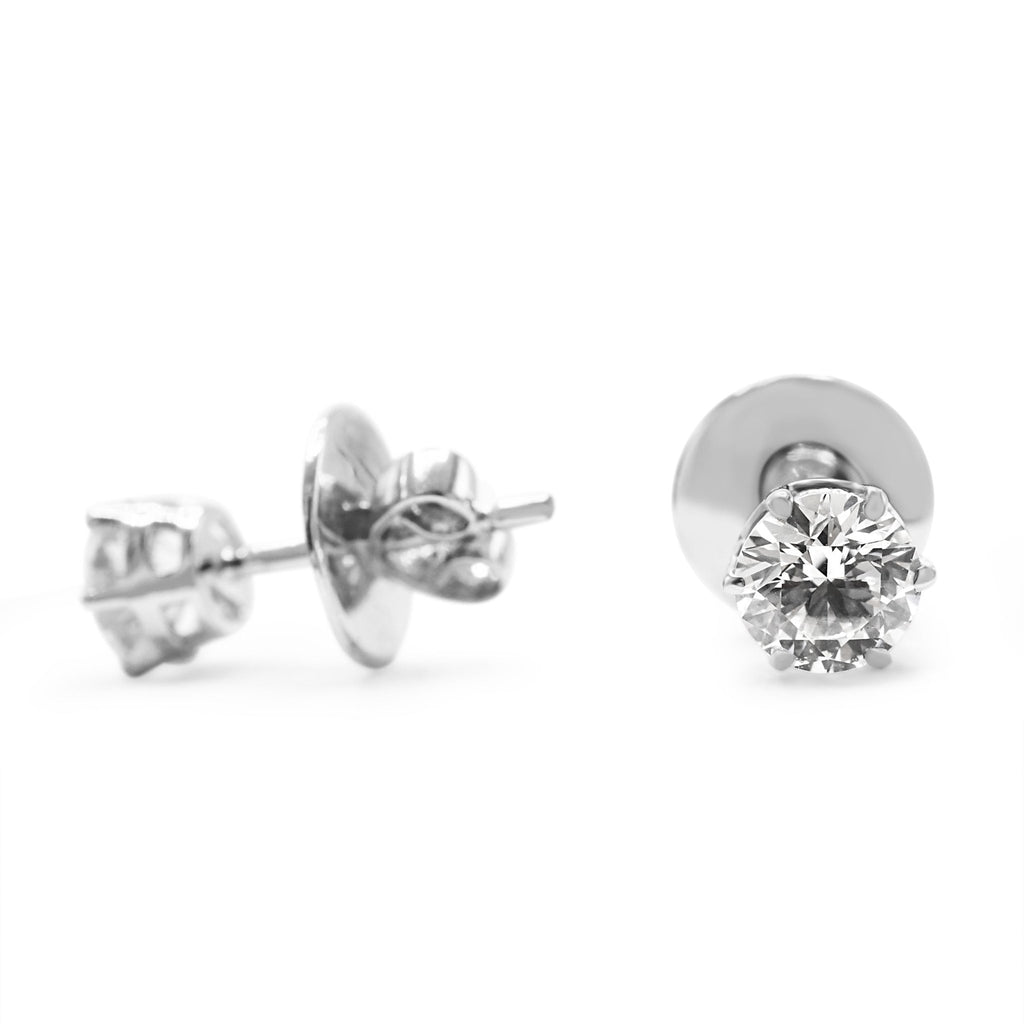 used GIA Certificated Brilliant Cut Solitaire Diamond Stud Earrings - 18ct White Gold