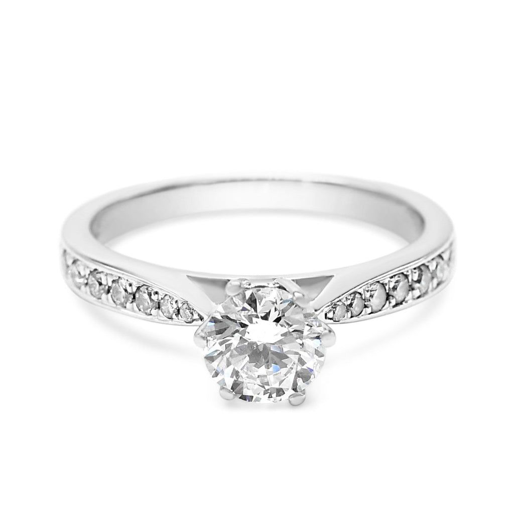 used GIA Certificated Brilliant Cut Solitaire Ring, Diamond Shoulders