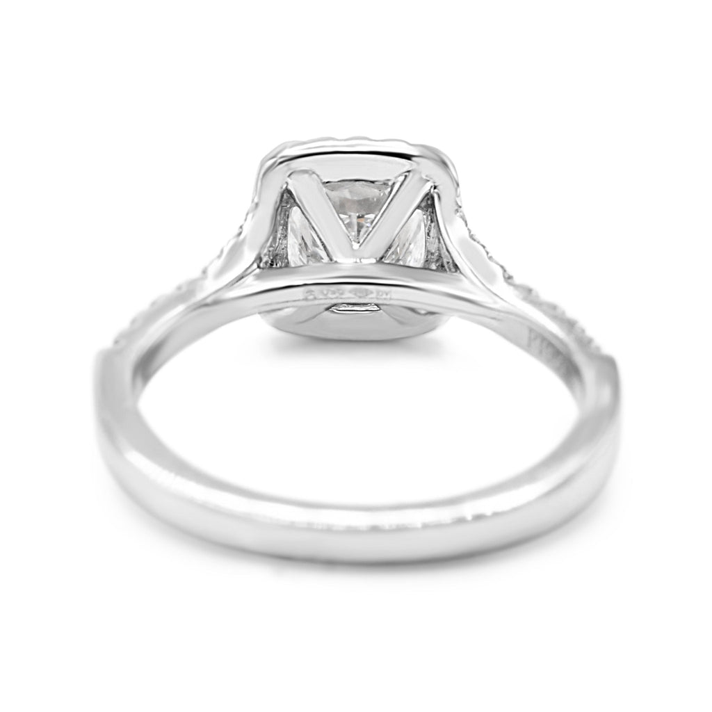 used GIA Certificated Cushion Cut Halo Set Diamond Ring - Platinum