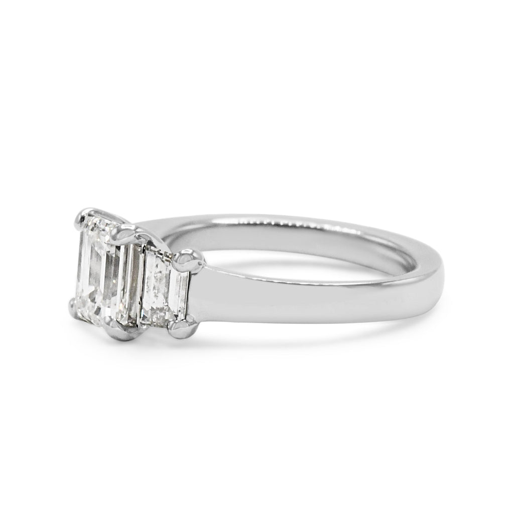 used GIA Certificated Emerald Cut Diamond Three Stone Ring