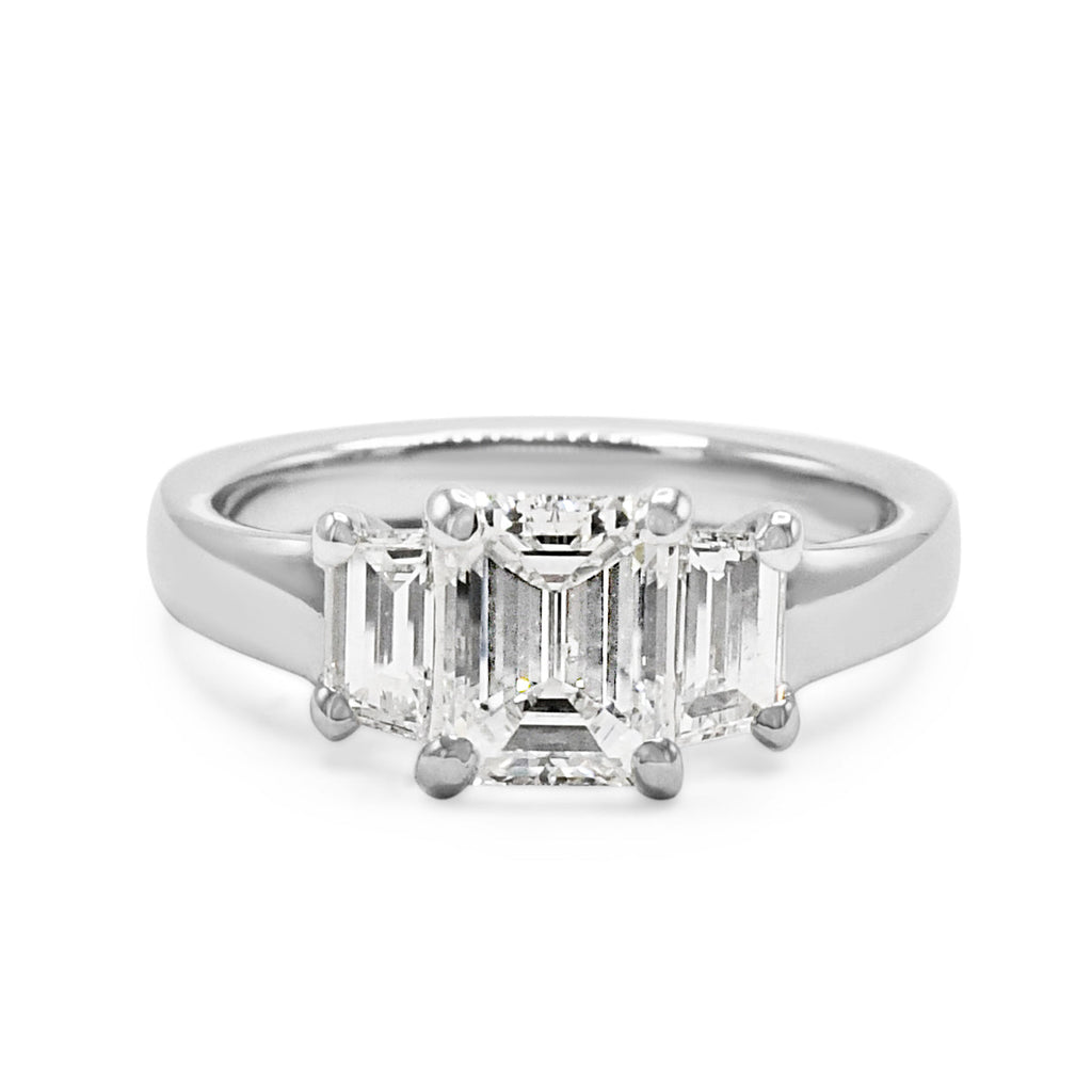 used GIA Certificated Emerald Cut Diamond Three Stone Ring