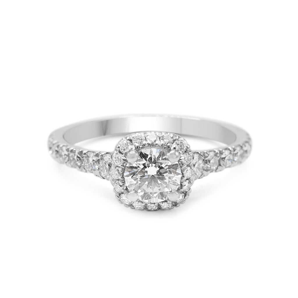 used GIA Certificated Halo Set Brilliant Cut Diamond Ring - Platinum