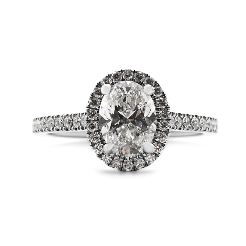 used GIA Certificated Oval Brilliant Diamond Halo Ring