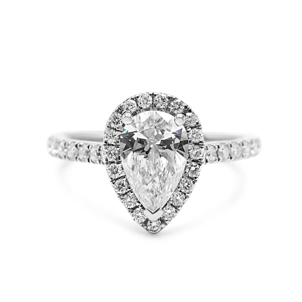 used GIA Certificated Pear Brilliant Cut Diamond Halo Design Ring - Platinum