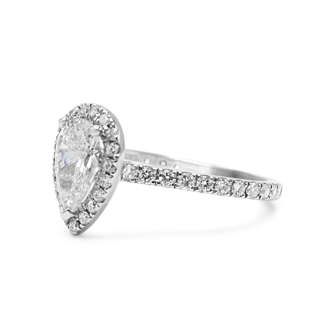 used GIA Certificated Pear Brilliant Cut Diamond Halo Design Ring - Platinum
