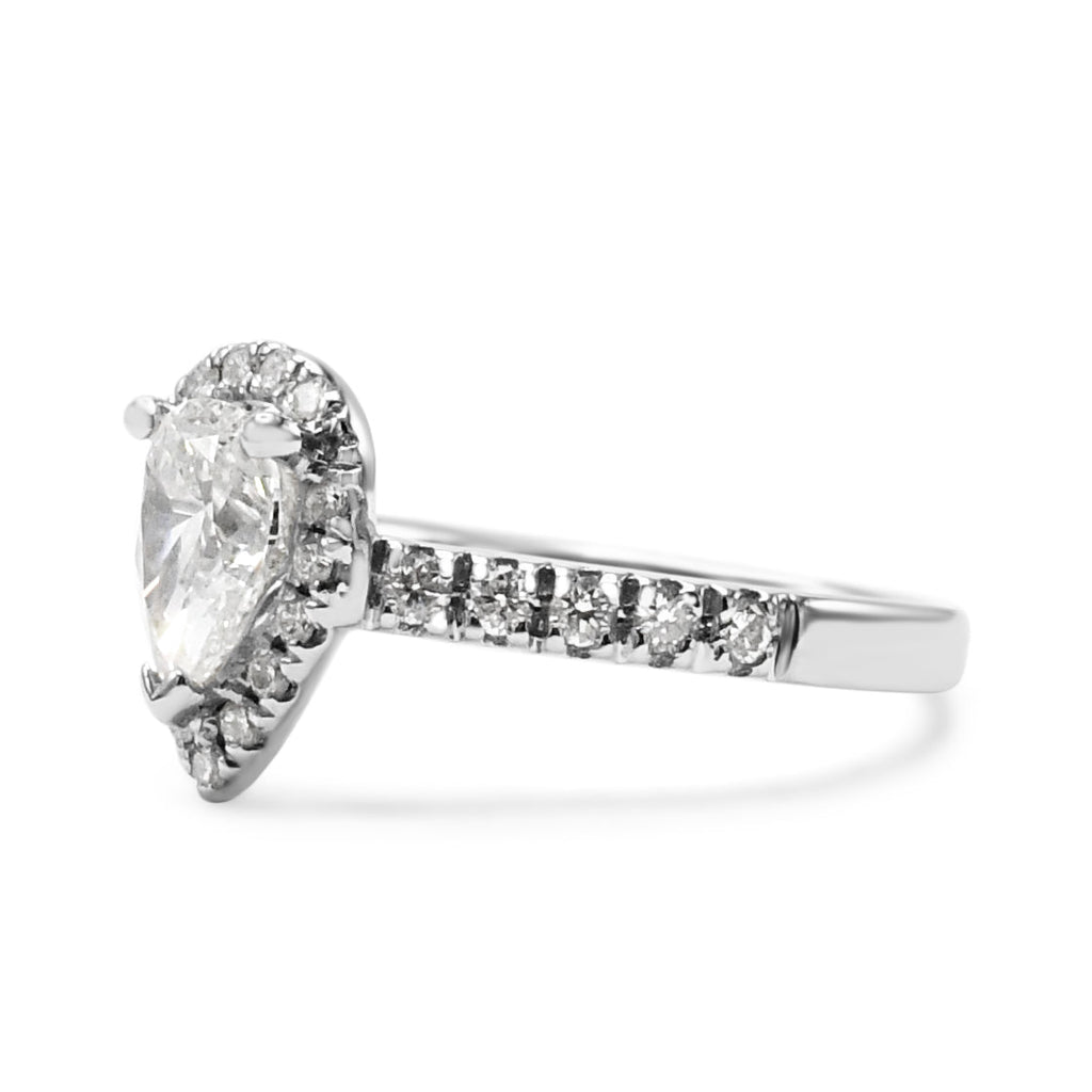 used GIA Certificated Pear Cut Solitaire Diamond Halo Ring - Platinum