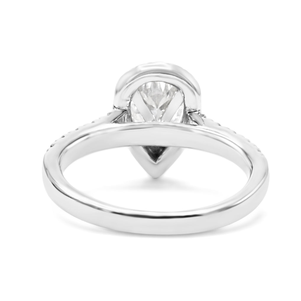 used GIA Certificated Pear Cut Solitaire Diamond Halo Ring - Platinum