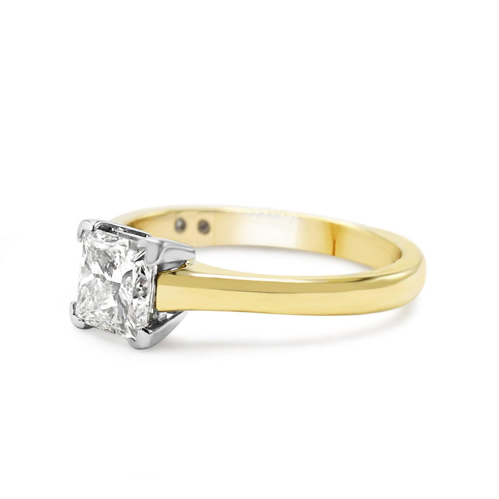 used GIA Certificated Princess Cut Solitaire Ring - 18ct Yellow/White Gold