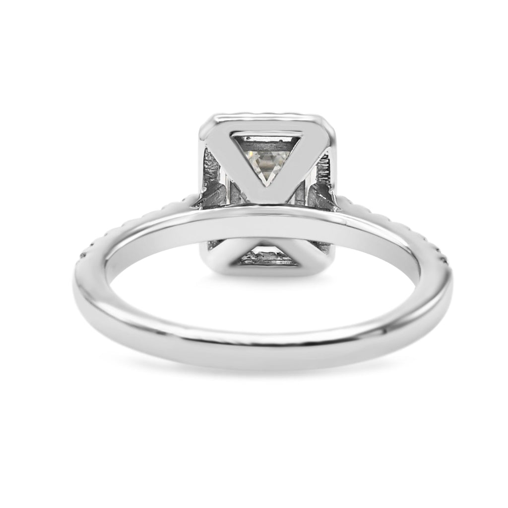 used GIA Certificated Solitaire Emerald Cut Diamond Halo Ring - Platinum