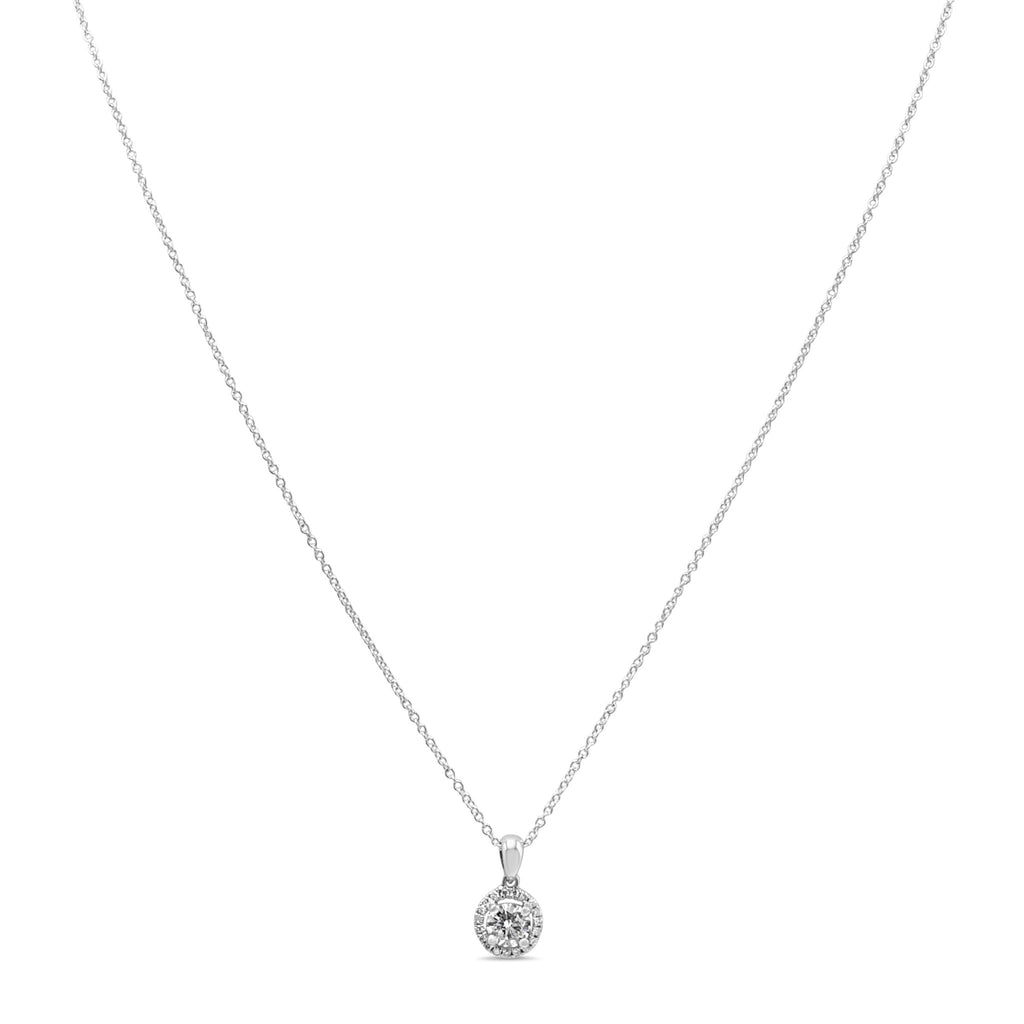 used Halo Set Round Brilliant Cut Diamond Pendant On Necklace