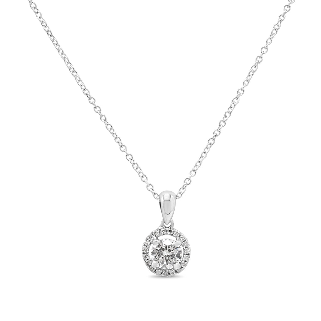 used Halo Set Round Brilliant Cut Diamond Pendant On Necklace