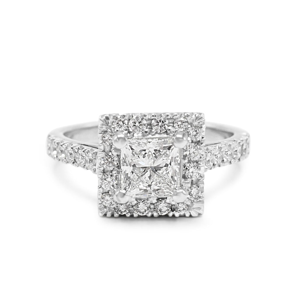 used Handmade De Beers Certificated Diamond Halo Ring, Diamond Shoulders