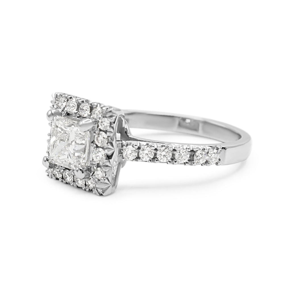 used Handmade De Beers Certificated Diamond Halo Ring, Diamond Shoulders