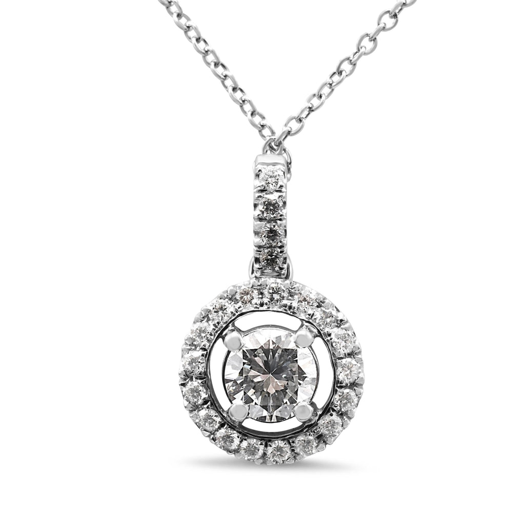 used Handmade GCS Certificated Brilliant Cut Diamond Halo Pendant Necklace - Platinum