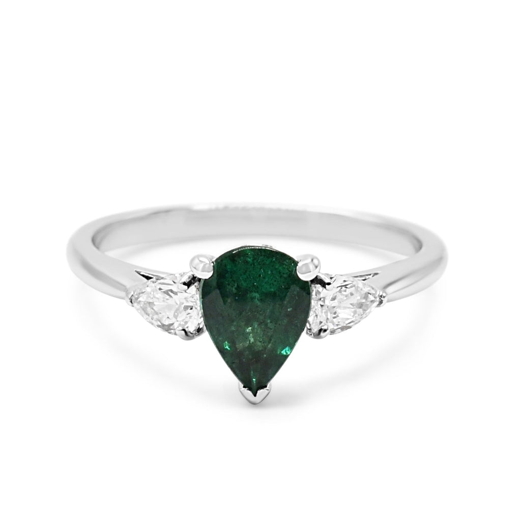 used ICL Certificated Emerald & Diamond Three Stone Ring - 18ct White Gold