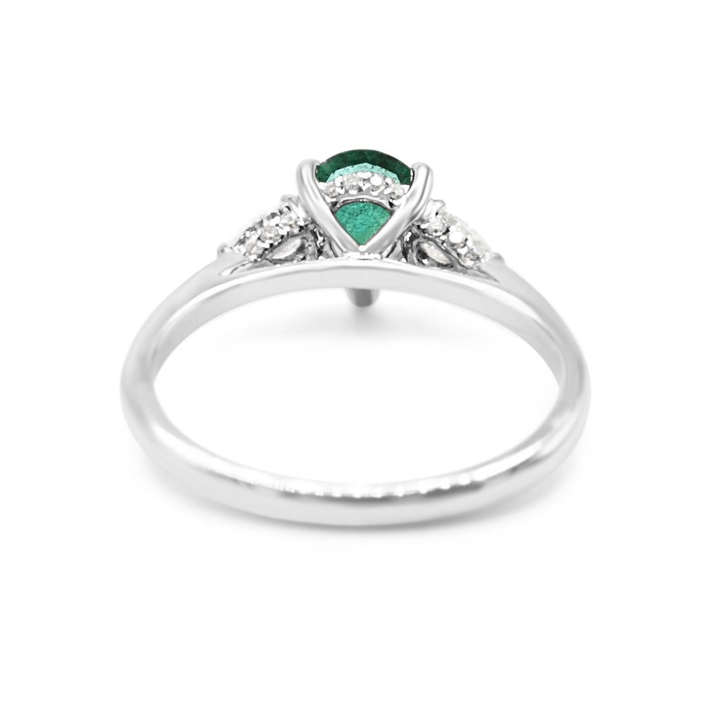 used ICL Certificated Emerald & Diamond Three Stone Ring - 18ct White Gold