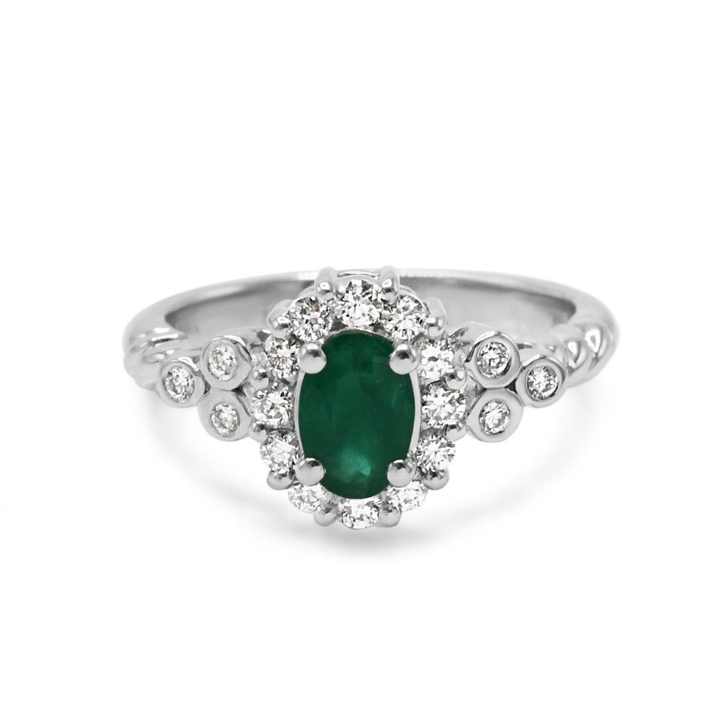 used Le Vian 14ct White Gold Diamond & Oval Emerald Halo Ring