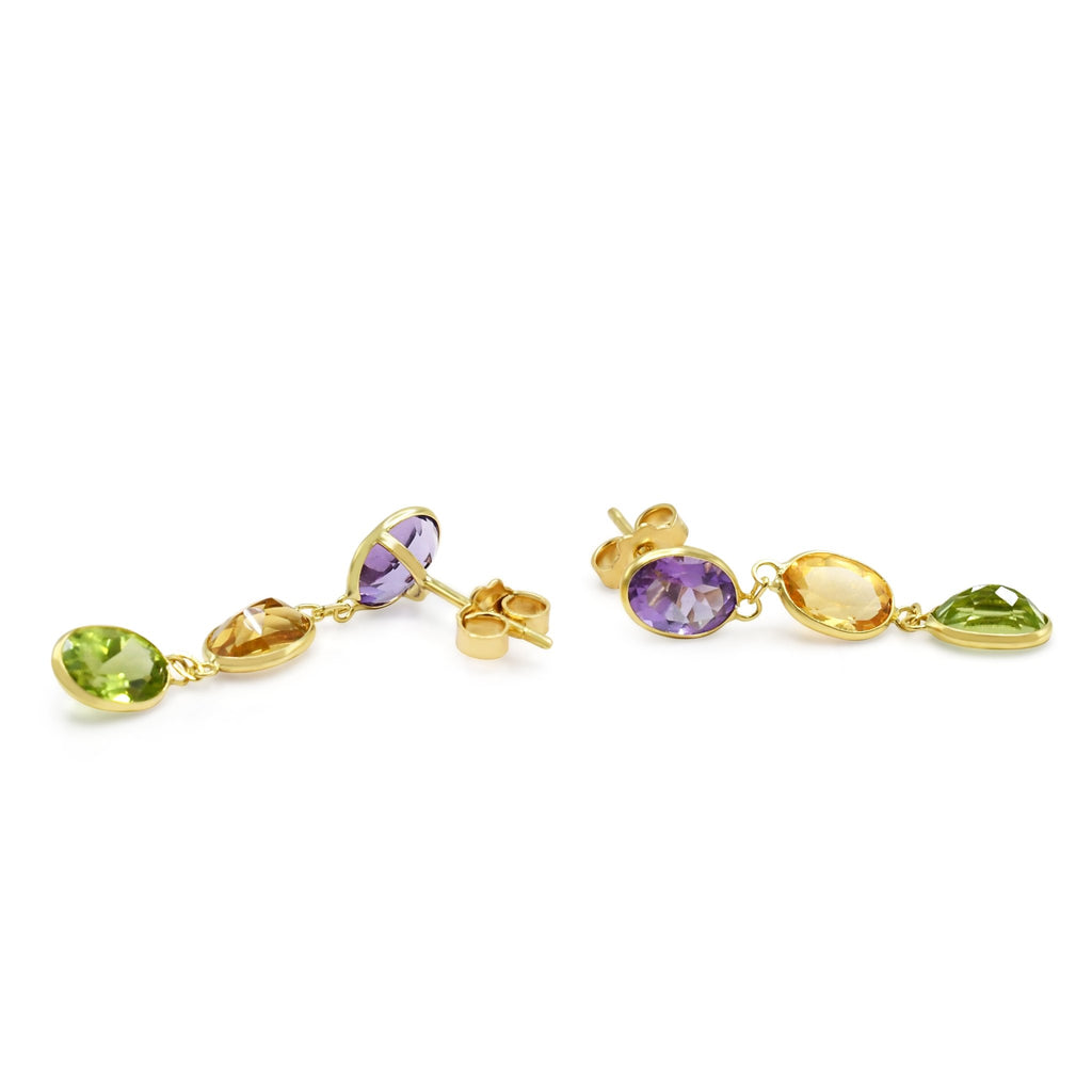 used Multi 3 Gem Drop Earrings - 18ct Yellow Gold