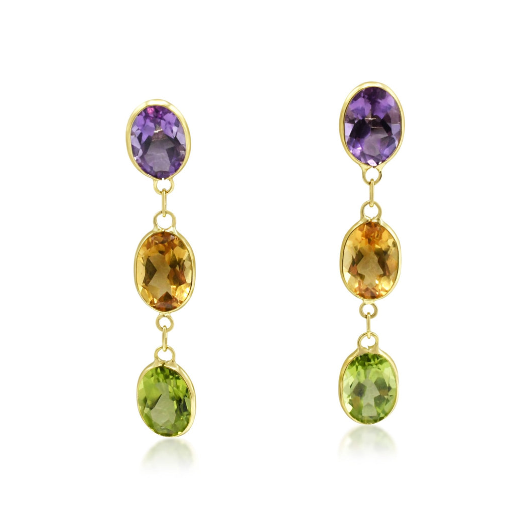 used Multi 3 Gem Drop Earrings - 18ct Yellow Gold