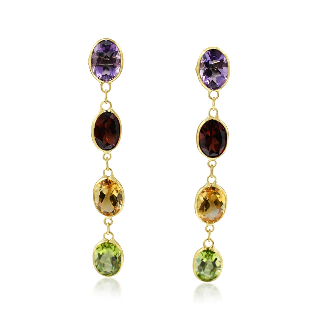 used Multi 4 Gem Drop Earrings - 18ct Yellow Gold