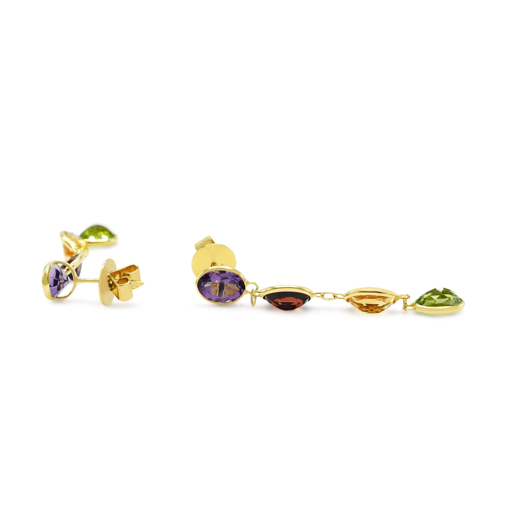 used Multi 4 Gem Drop Earrings - 18ct Yellow Gold