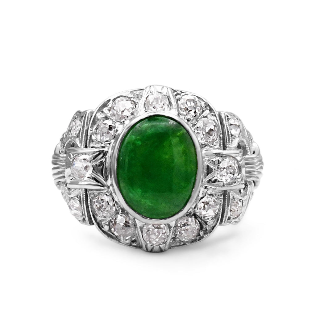 used Natural Jade And Old Brilliant Cut Diamond Dress Cluster Ring