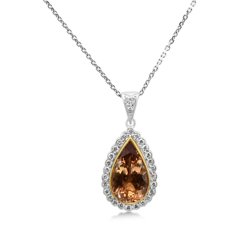 used Orange Topaz & Diamond Two Colour Pendant Necklace - 18ct Gold