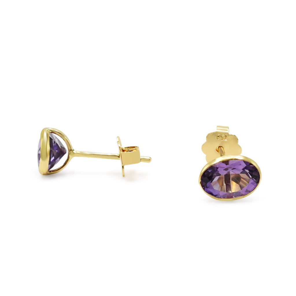 used Oval Amethyst Earrings - 18ct Yellow Gold