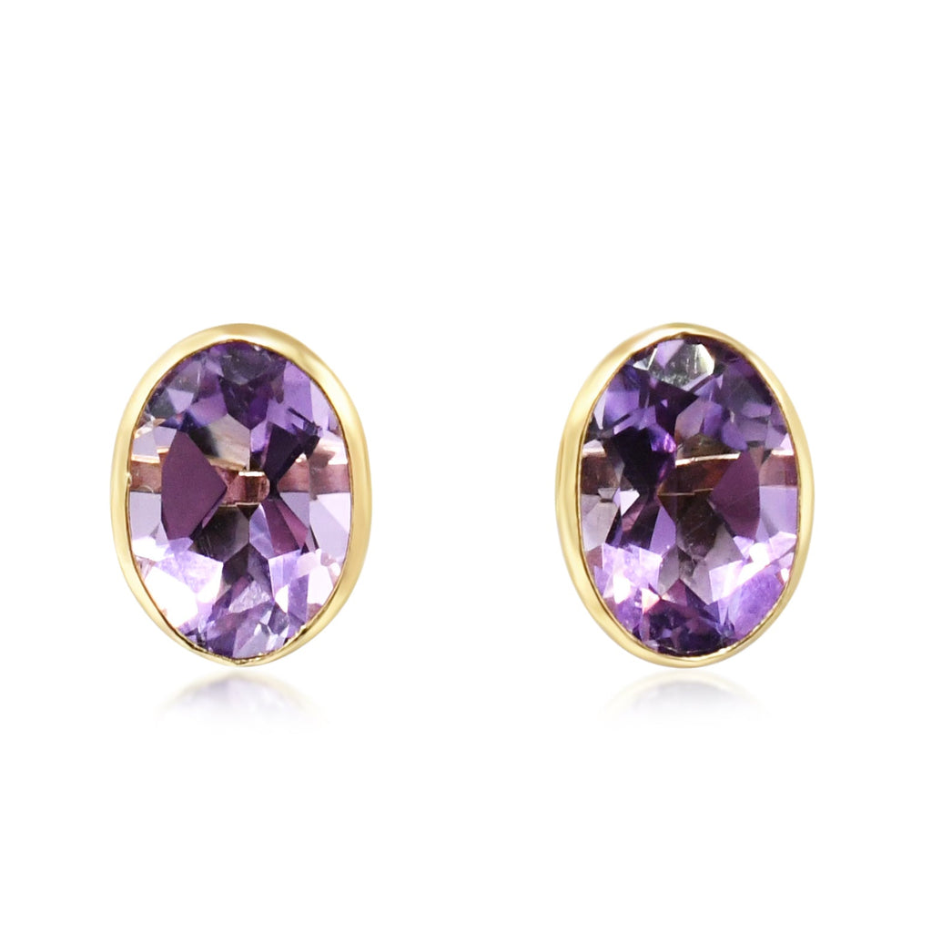 used Oval Amethyst Earrings - 18ct Yellow Gold