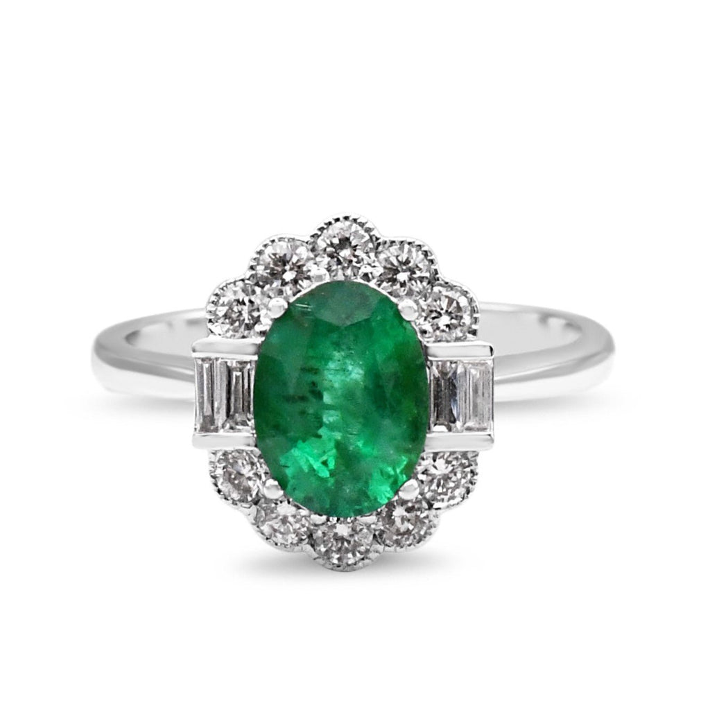 used Oval Emerald And Diamond Cluster Ring