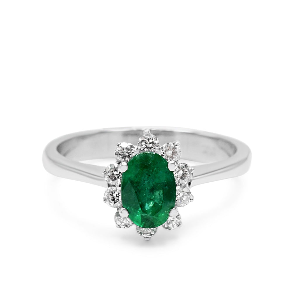 used Oval Emerald & Brilliant Cut Diamond Cluster Ring