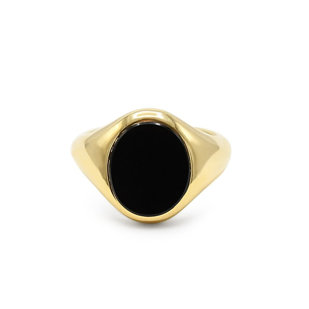 used Oval Onyx Signet Ring - 18ct Yellow Gold