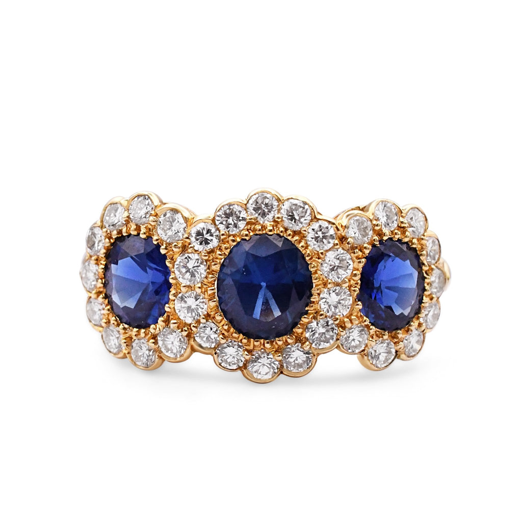 used Oval Sapphire And Brilliant Cut Diamond Triple Cluster Ring