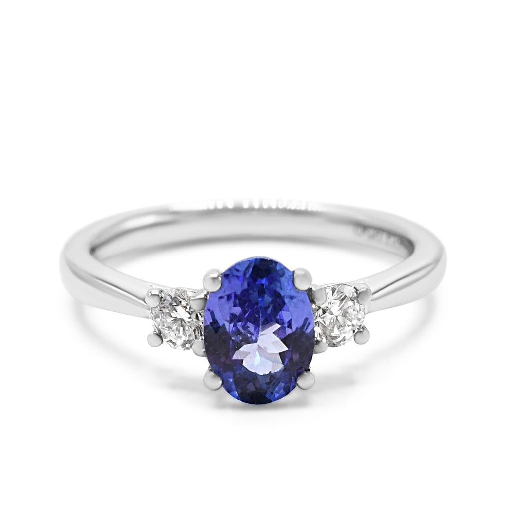 used Oval Tanzanite & Brilliant Cut Diamond Three Stone Ring - Platinum