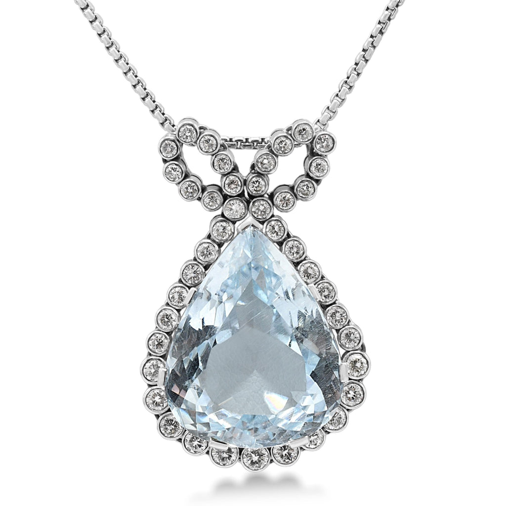 used Pear Shaped Aquamarine & Diamond Pendant Necklace