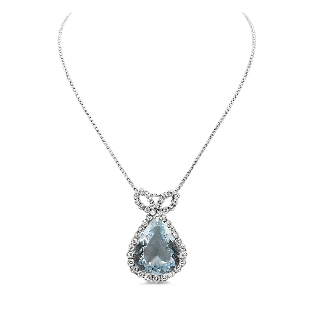 used Pear Shaped Aquamarine & Diamond Pendant Necklace