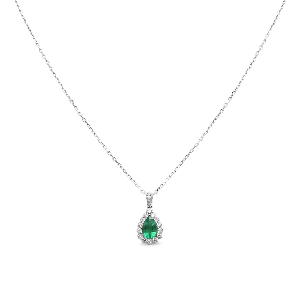 used Pear Shaped Emerald And Diamond Pendant On 16" Necklace